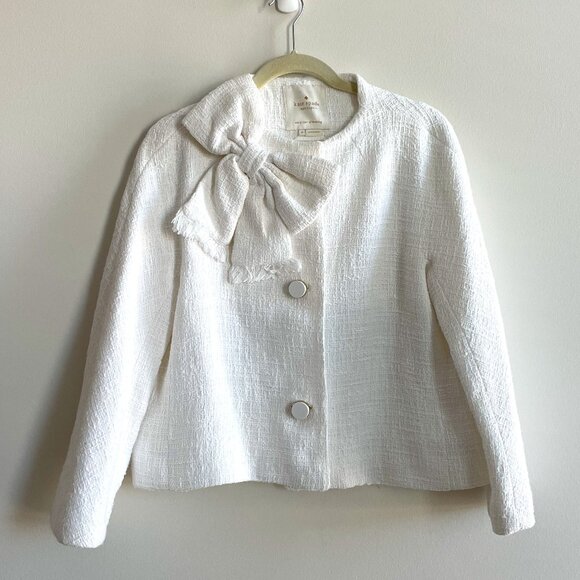 Kate Spade White Tweed Cropped Jacket Sz 10 - Picture 1 of 7